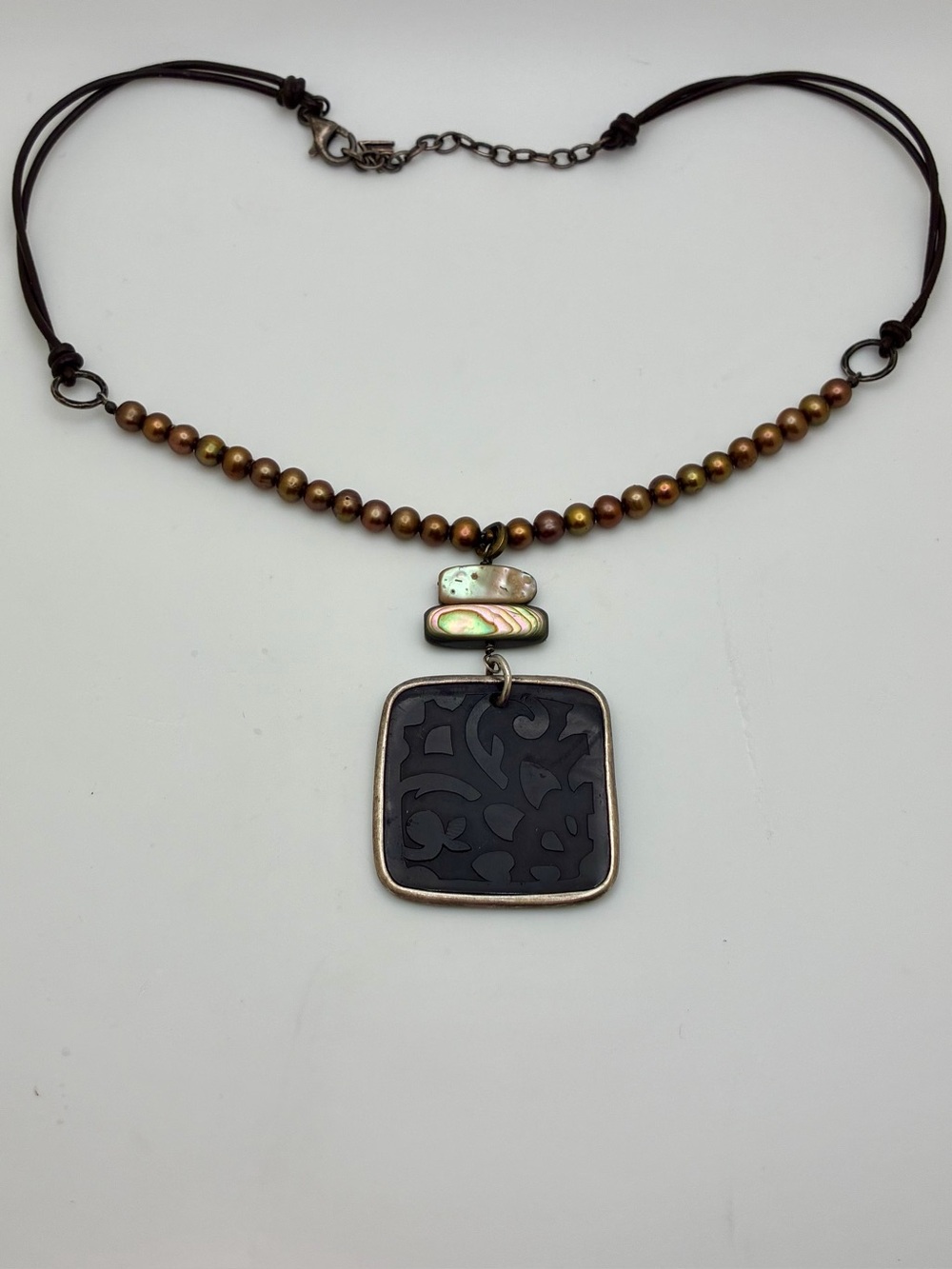 Vintage Silver Silpada N1803 Pearl Leather Corded Necklace